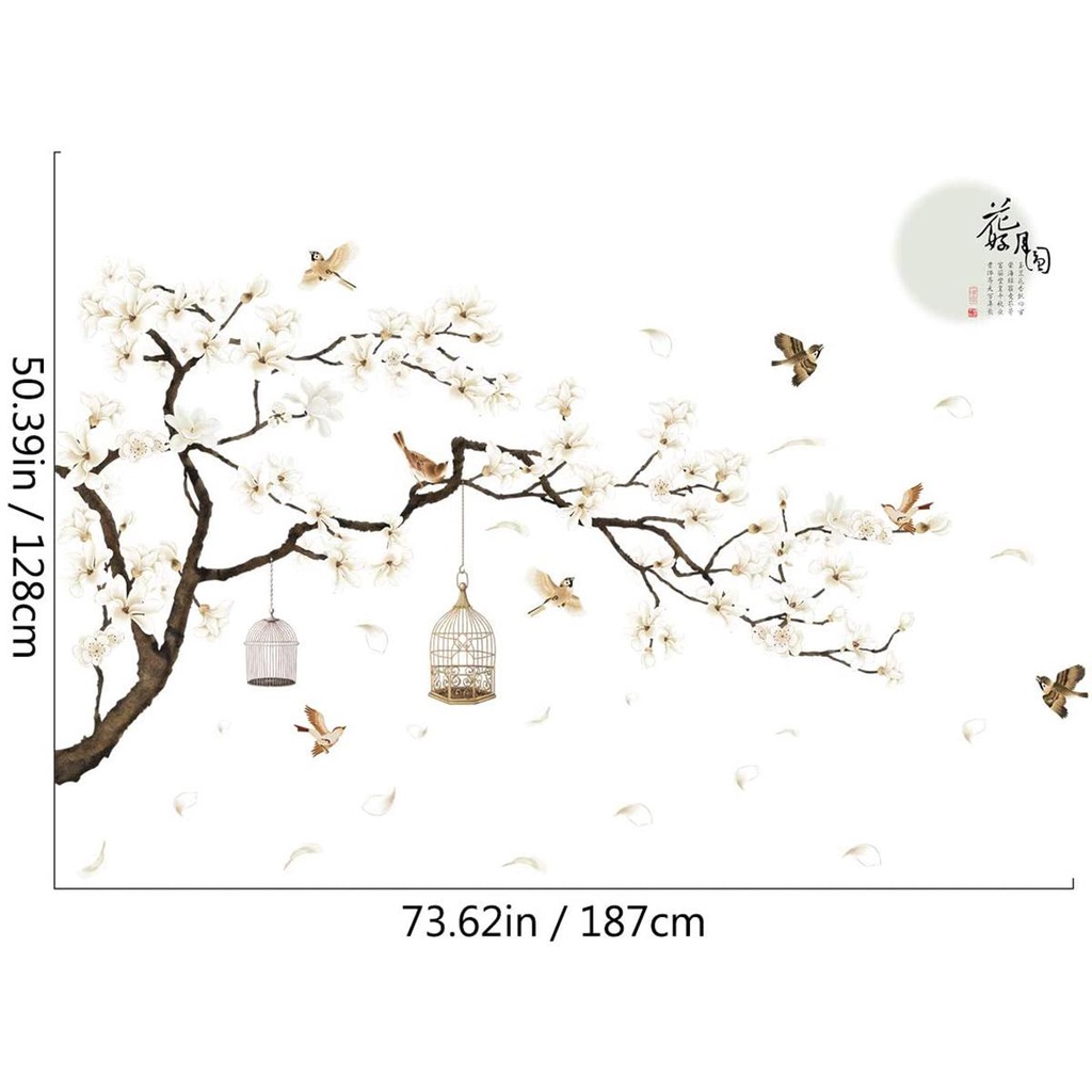 CLEOES Sticker Dán Tường Tự Dính Họa Tiết Hoa Trắng Và Mặt Trăng Trang Trí Nhà Cửa Có Thể Tháo