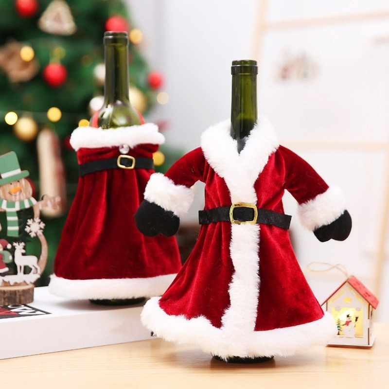 Áo Bọc Chai Rượu DIY Bằng Vải Nhung Hình Đầm Giáng Sinh / Năm Mới