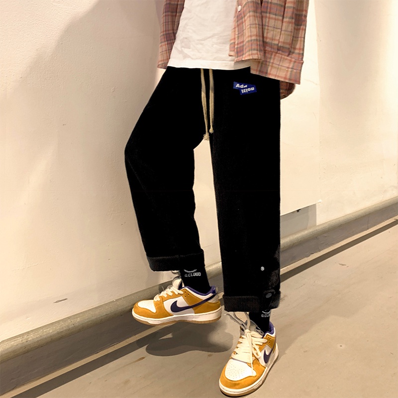 【S-3XL】Quần Dài Ống Thẳng Vải Nhung Kẻ Màu Trơn Thời Trang Thường Ngày Cho Nam Và Nữ