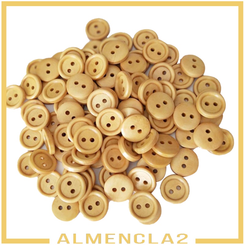 100pcs Vintage 2 Holes Wooden Buttons Sewing Scrapbook Light Brown 13mm