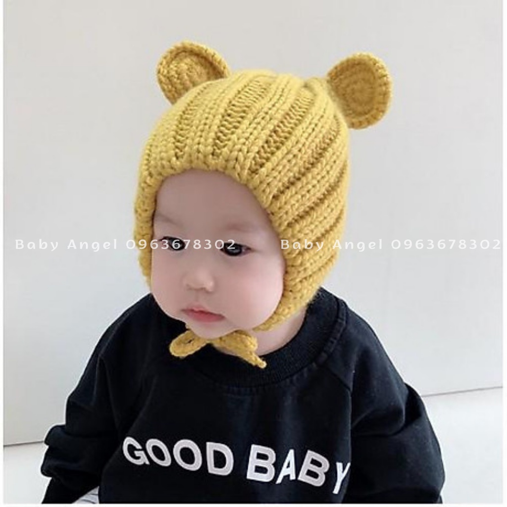 [𝑭𝒓𝒆𝒆𝒔𝒉𝒊𝒑] Mũ len tai gấu Cute cho bé sơ sinh, nón len ấm áp, mềm mại cho bé 0-3 tuổi