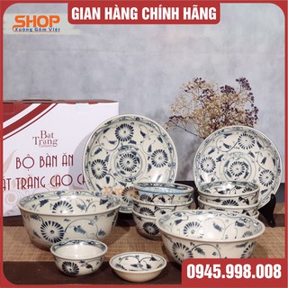 Set bát đĩa sứ giả cổ cao cấp vẽ cúc đen 12 món, hàng vuốt tay thủ công BÁT TRÀNG - XƯỞNG GỐM VIỆT