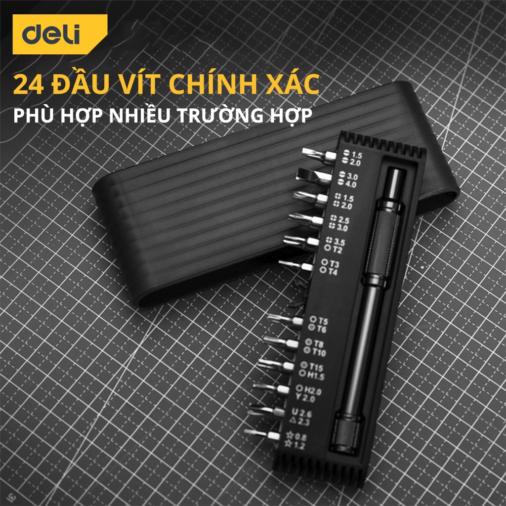 Bộ Tua Vít Đa Năng Deli 25 Chi Tiết Cao Cấp Chính Hãng - Thiết Kế Hiện Đại, Đầu Vít Từ TÍnh Dễ Dàng Sử Dụng - DL240025B