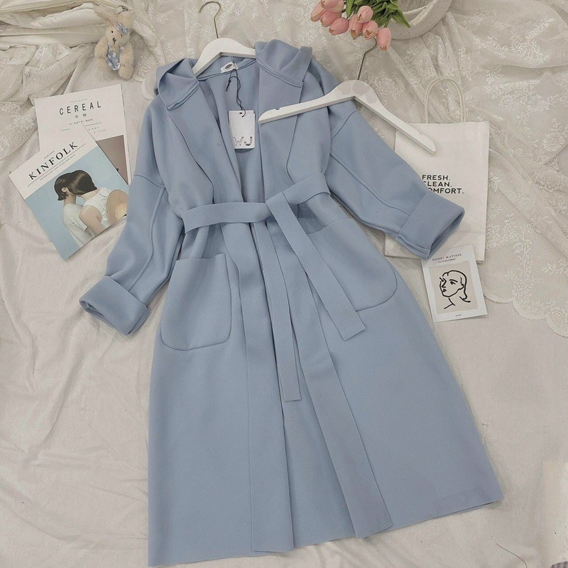 Áo dạ có mũ kèm belt