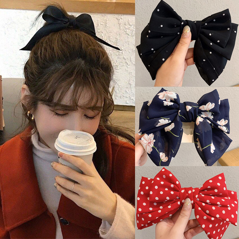Kẹp tóc phối nơ họa tiết tùy chọn dễ thương
