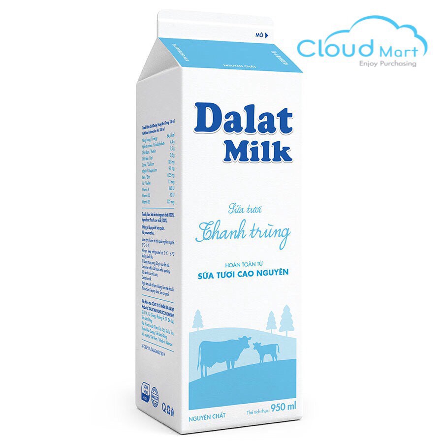 Sữa Tươi thanh trùng Đà Lạt Milk 950ml (không đường)