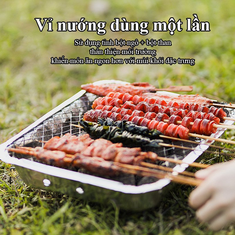 [VIDEO] Vỉ Than nướng BBQ dùng 1 lần. Phù hợp dã ngoại, bữa tiệc gia đình - Tặng kèm 20 que xiên