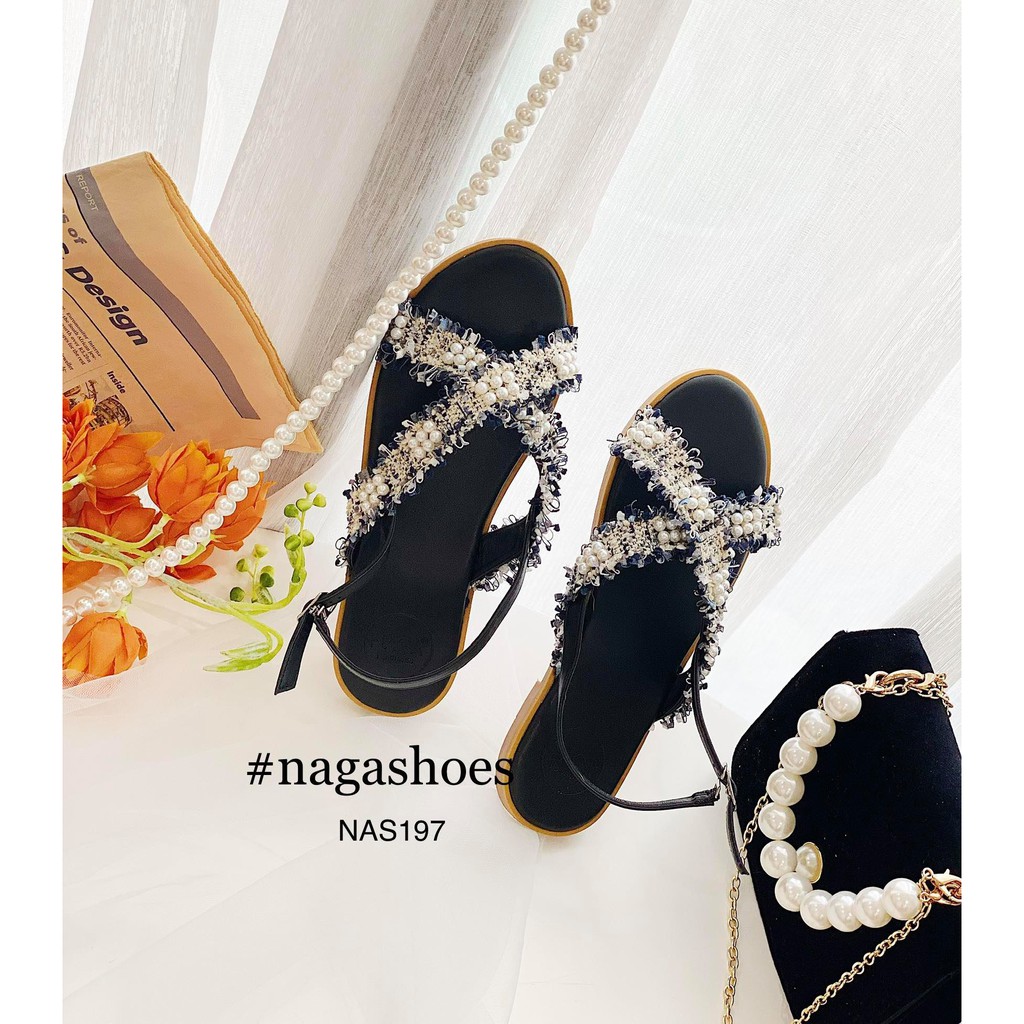 GIÀY SANDAL NAGASHOES QUAI CHÉO PHỐI REN NAS197