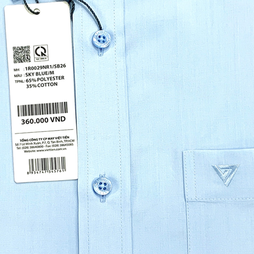 Viettien - Áo sơ mi nam ngắn tay màu xanh da trời Áo sơ mi công sở nam vạt bầu Việt Tiến