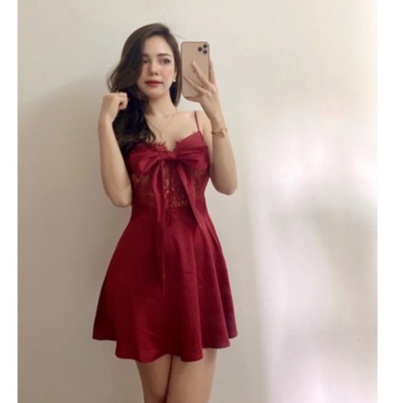Sẵn sỉ Đầm ngủ lụa sexy 2 dây nơ ngực siêu quyến rũ ( ảnh thật kèm video ) SP063