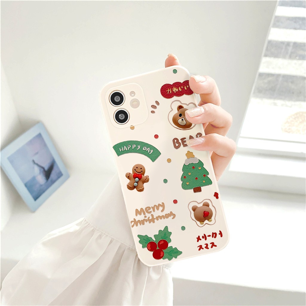 Ốp iphone cạnh vuông Noel bánh gấu kawai cho iphone 11promax/11/12promax/13/13promax/xsmax/xr/7/7p/6/6p/x/12/12pro-e139