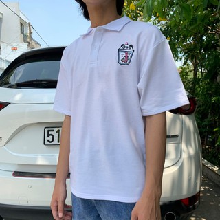 Áo polo thêu trà sữa unisex hình thật