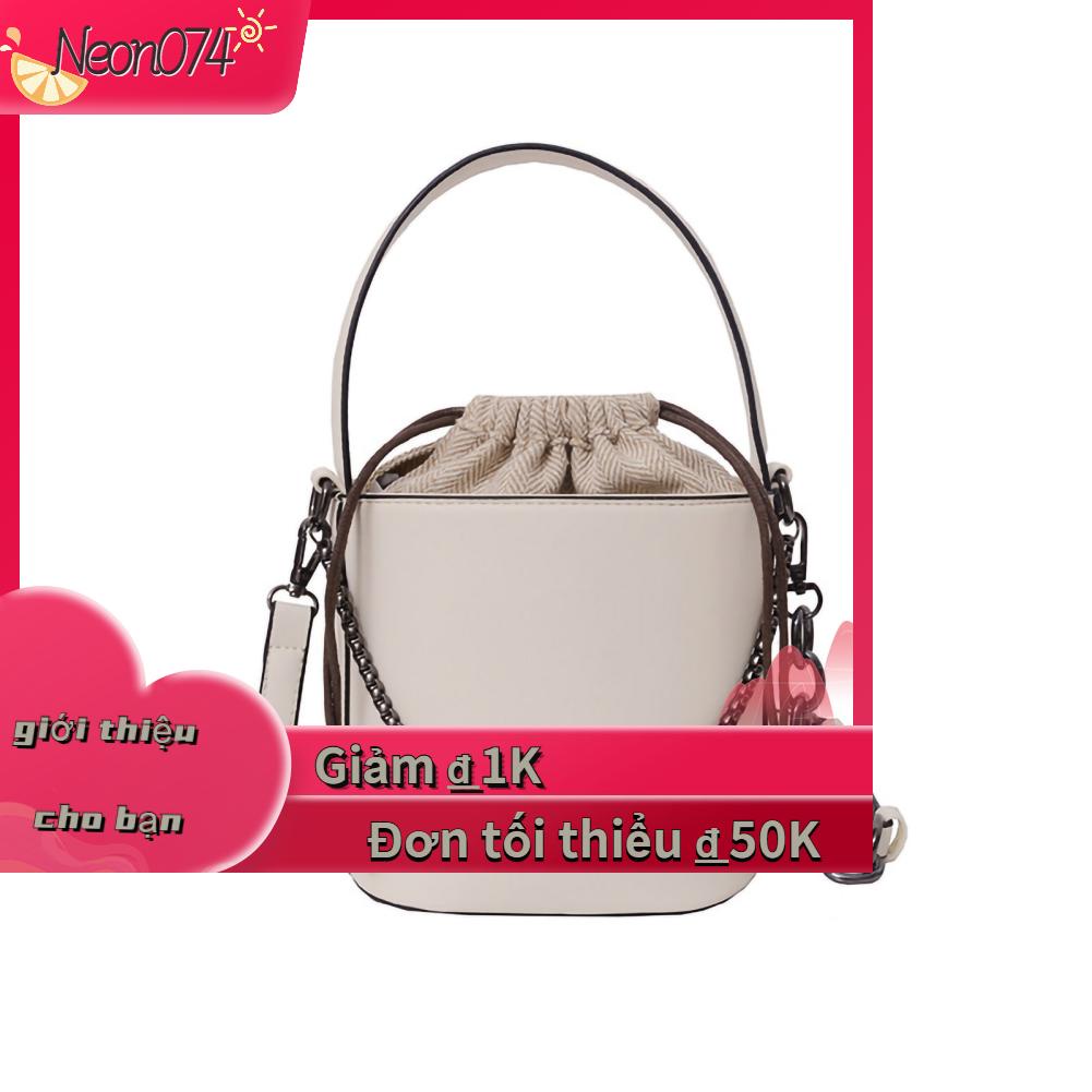 Neon074 Bucket Bag Exquisite Compact PU Artificial Leather Drawstring Pocket for Women Wife Girlfriend