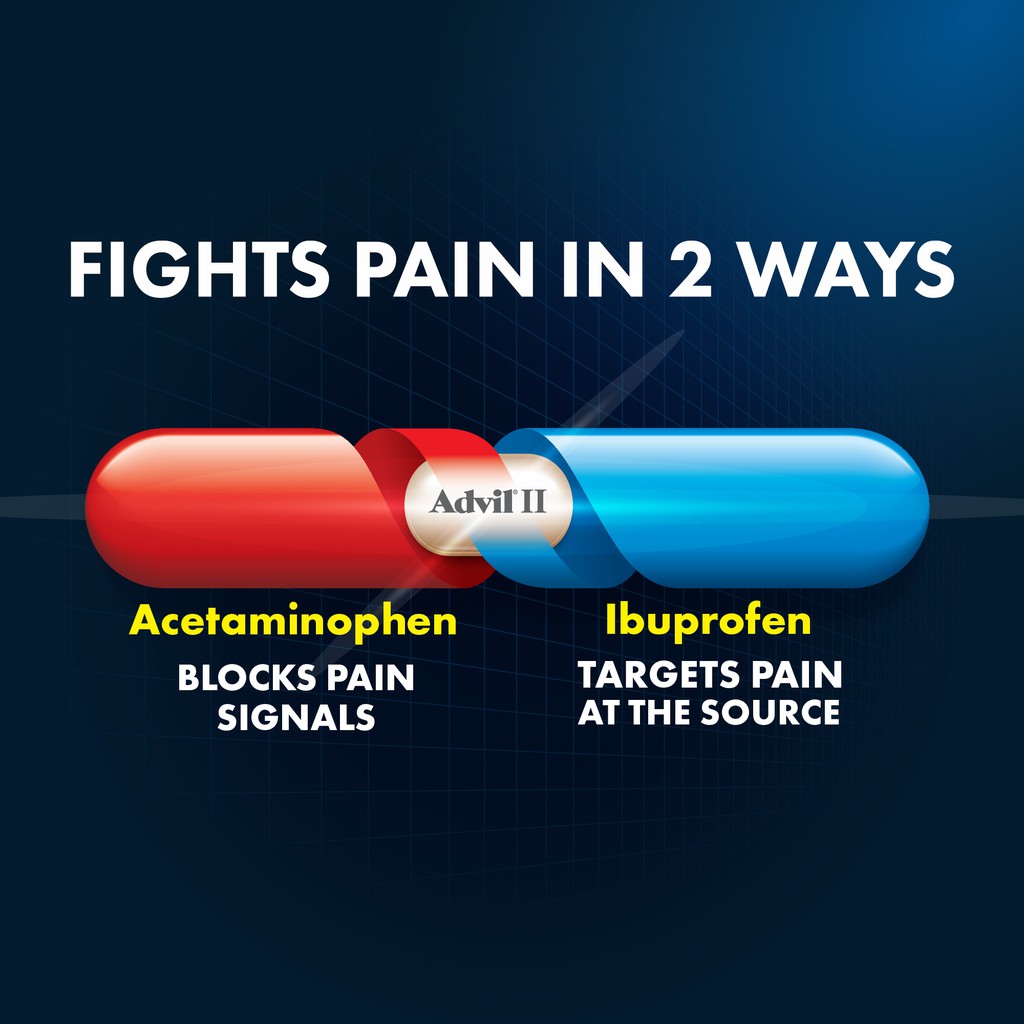 [DATE 4/2023] Ádvil Dual Action Acetaminophen 250mg Ibuprofen 125mg Caplets 72 / 144 VIÊN