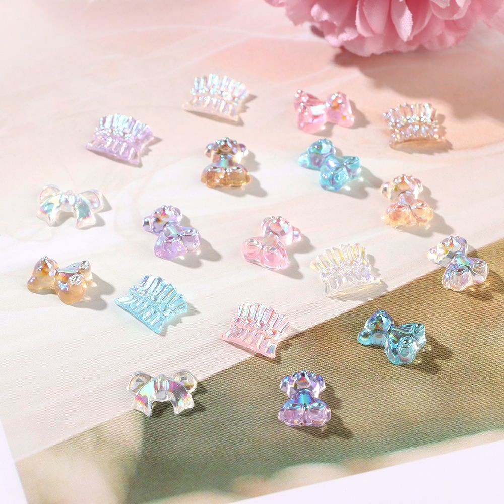 [Hàng mới về] Bộ 60 miếng dán trang trí móng tay hình hoa / gấu / nơ từ acrylic màu trắng cho nữ DIY