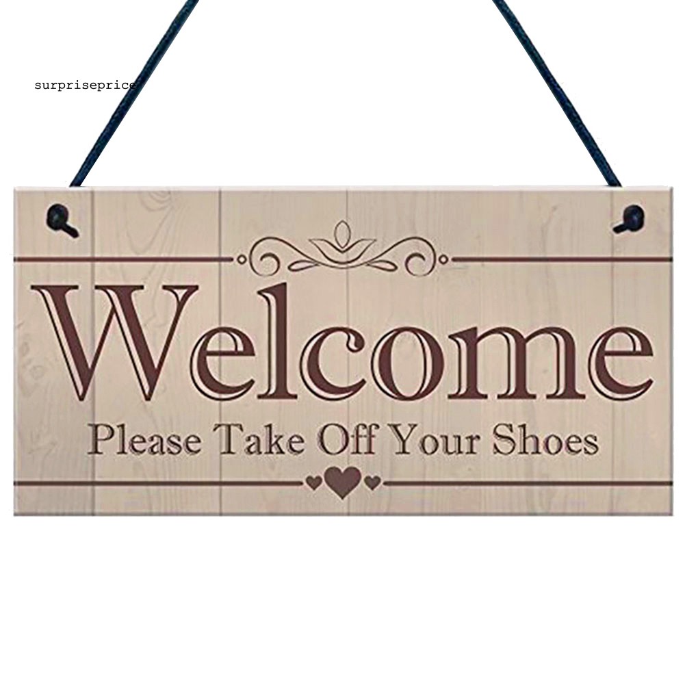 Tấm bảng gỗ chữ &quot;Welcome Please Take Off Your Shoes&quot; phong cách mộc mạc treo trang trí đa năng