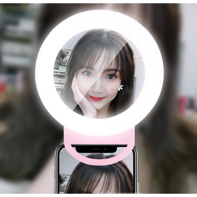 ✔️✔️ Đèn LED selfie 3 chế độ SIÊU SÁNG kiêm GƯƠNG TRANG ĐIỂM HR-20