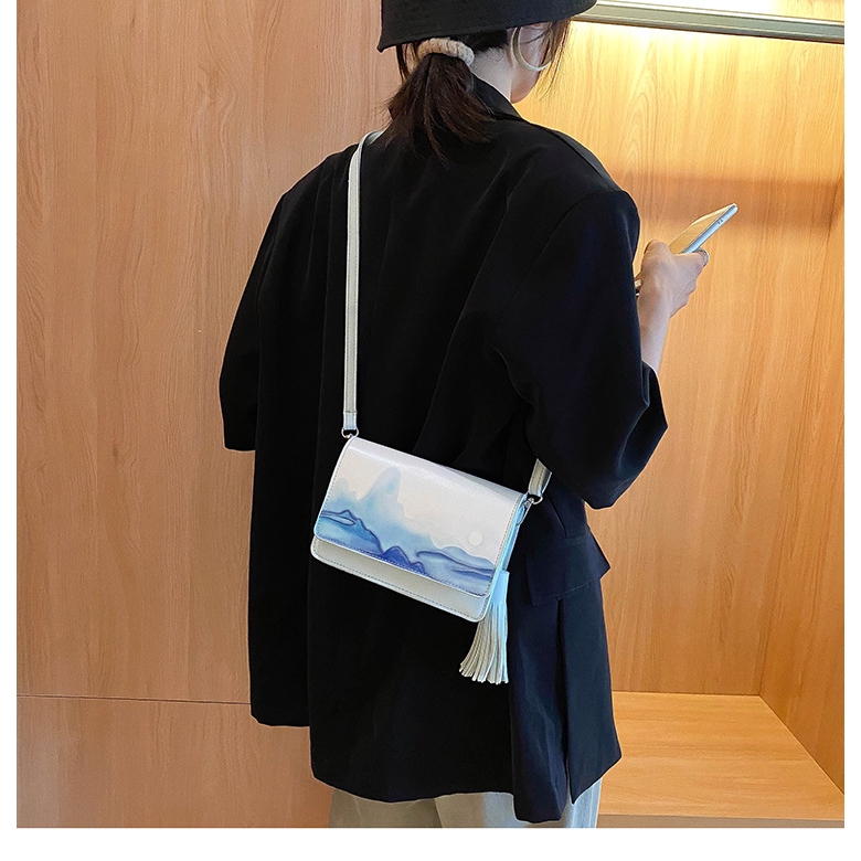 Túi Đeo Vai Một Bên JASMIN NOIR Da PU Hình Khối Họa Tiết Phong Cảnh Phối Tua Rua Phong Cách Hàn Quốc Dành Cho Nữ