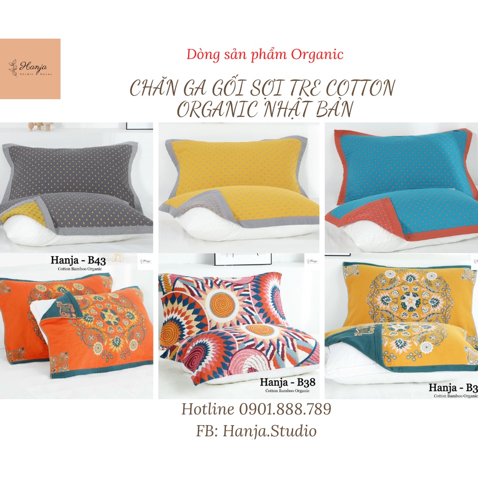 (1)TH Tấm phủ gối vải xô Cotton Sợi tre Organic Nature100% p/c Nhật Bản siêu kháng khuẩn size 75*55cm (cặp)