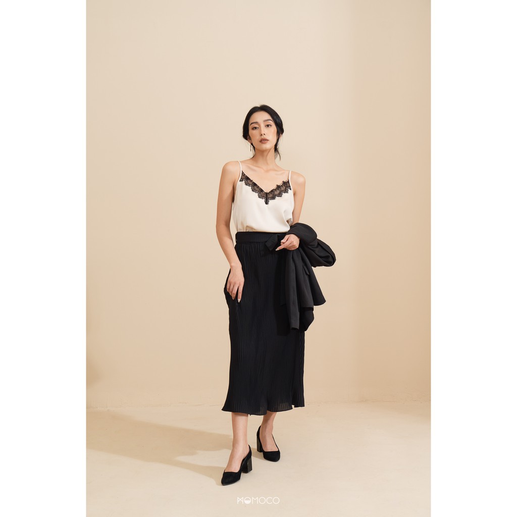 Chân Váy Dài Midi MOMOCO Vải Gập Xếp Li Cá Tính M2728