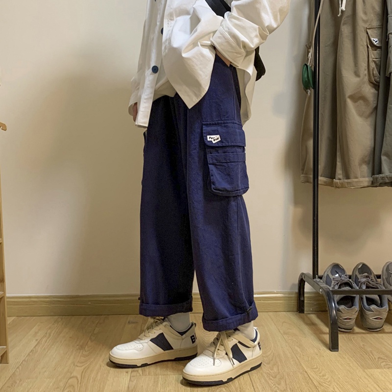 ✦ AFFLIGA ✦Quần ống rộng phối túi lớn phong cách Harajuku Nhật Bản cho nam và nữ
