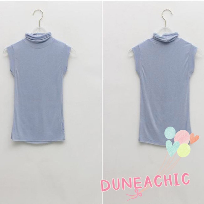 DUNEA Áo Thun Không Tay Cổ Lọ Trong Suốt Ôm Dáng Gợi Cảm Cho Nữ