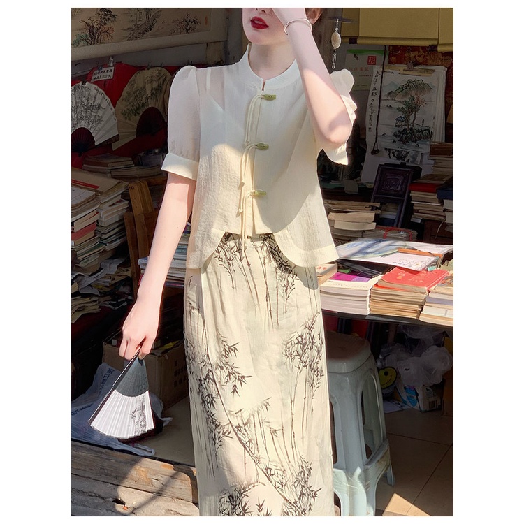 Set Áo Sơ Mi Ngắn Tay Thiết Kế Độc Đáo Phong Cách Trung Hoa Thời Trang Mùa Hè Mới