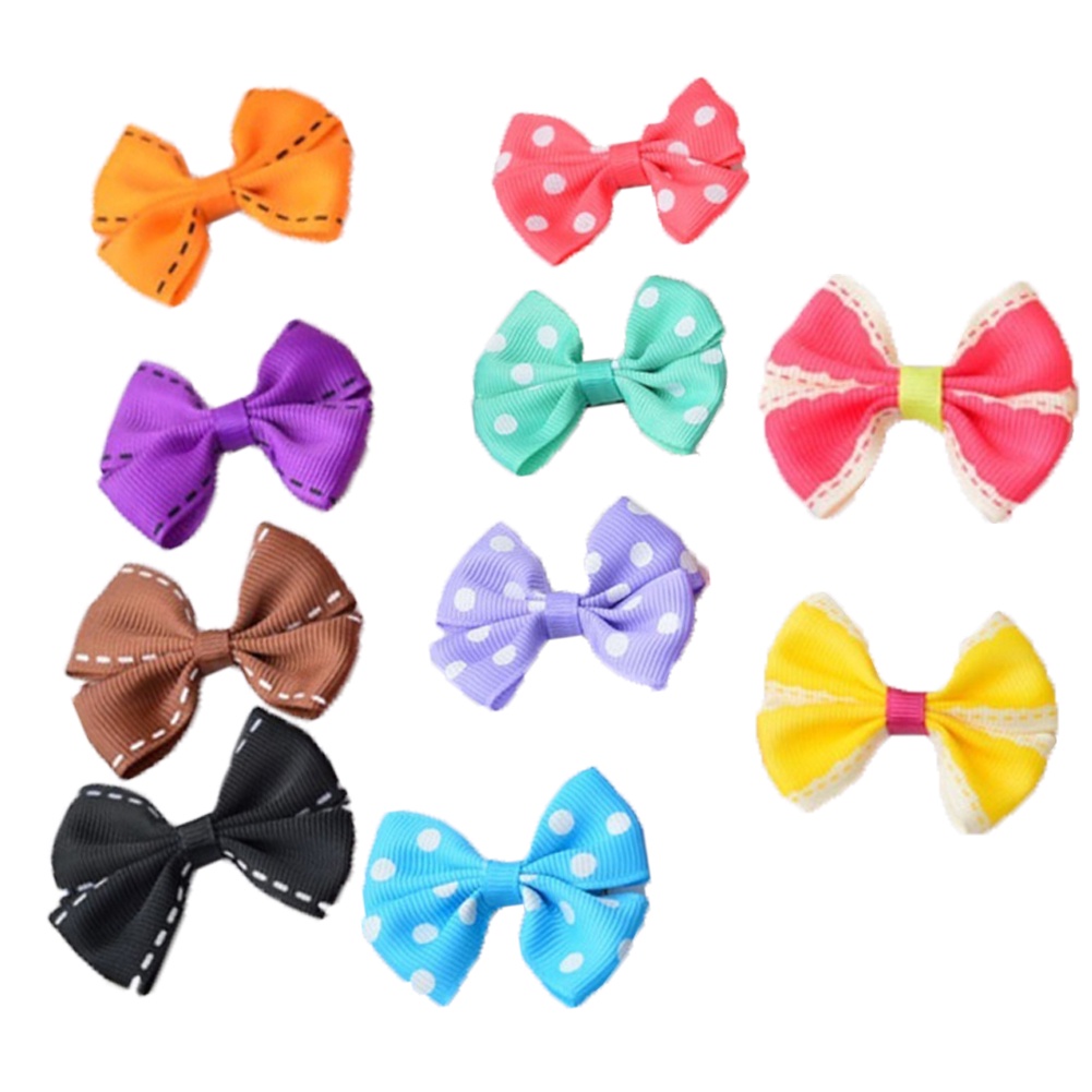 Set 10 kẹp tóc nơ họa tiết chấm bi dễ thương cho bé gái