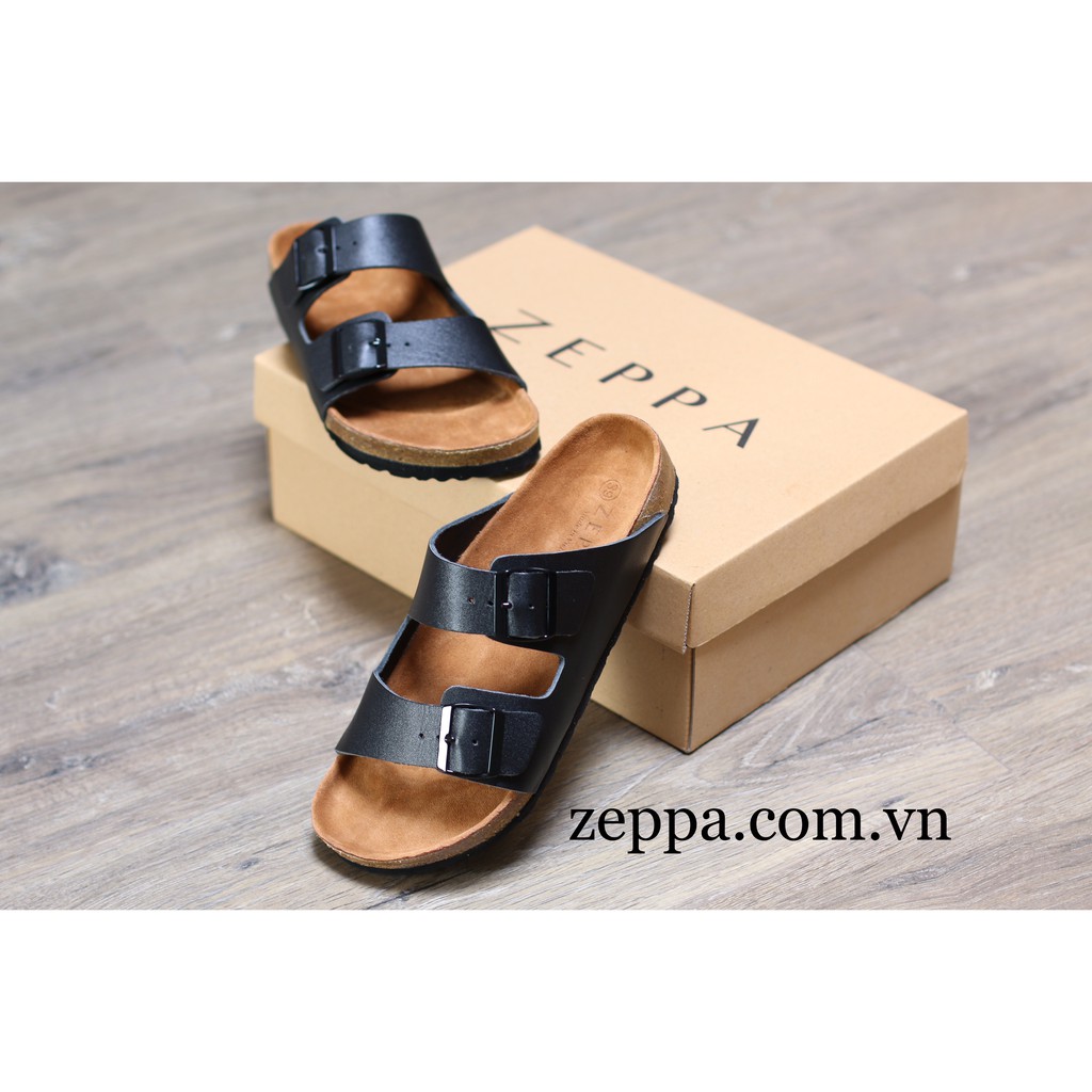 ZEPPA - Gian Hàng Chính Hãng - Da bò thật 100% -Dép đế trấu da bò nam &amp; nữ - Màu đen (Size: 36-46) BB