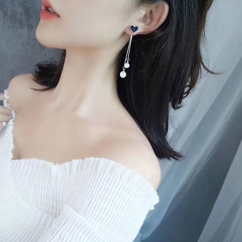Hoa Tai Dáng Dài Hình Trái Tim Phối Tua Rua Dễ Thương Phong Cách Hàn Quốc