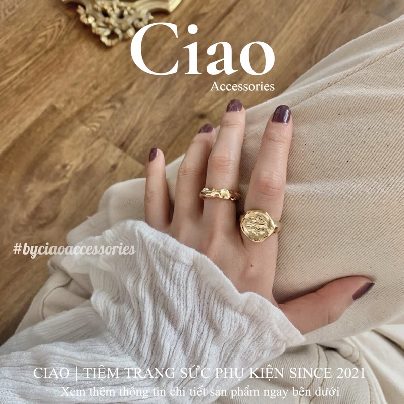[TRENDY] Nhẫn mạ bạc S925 thiết kế hoạ tiết mặt lõm mã 24 phong cách trendy mới lạ Ciao accessories