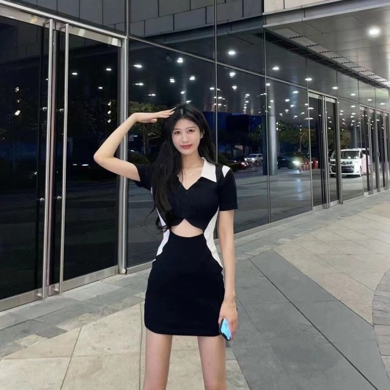 Đầm Ngắn Tay Ôm Eo Hở Eo Thời Trang Cá Tính