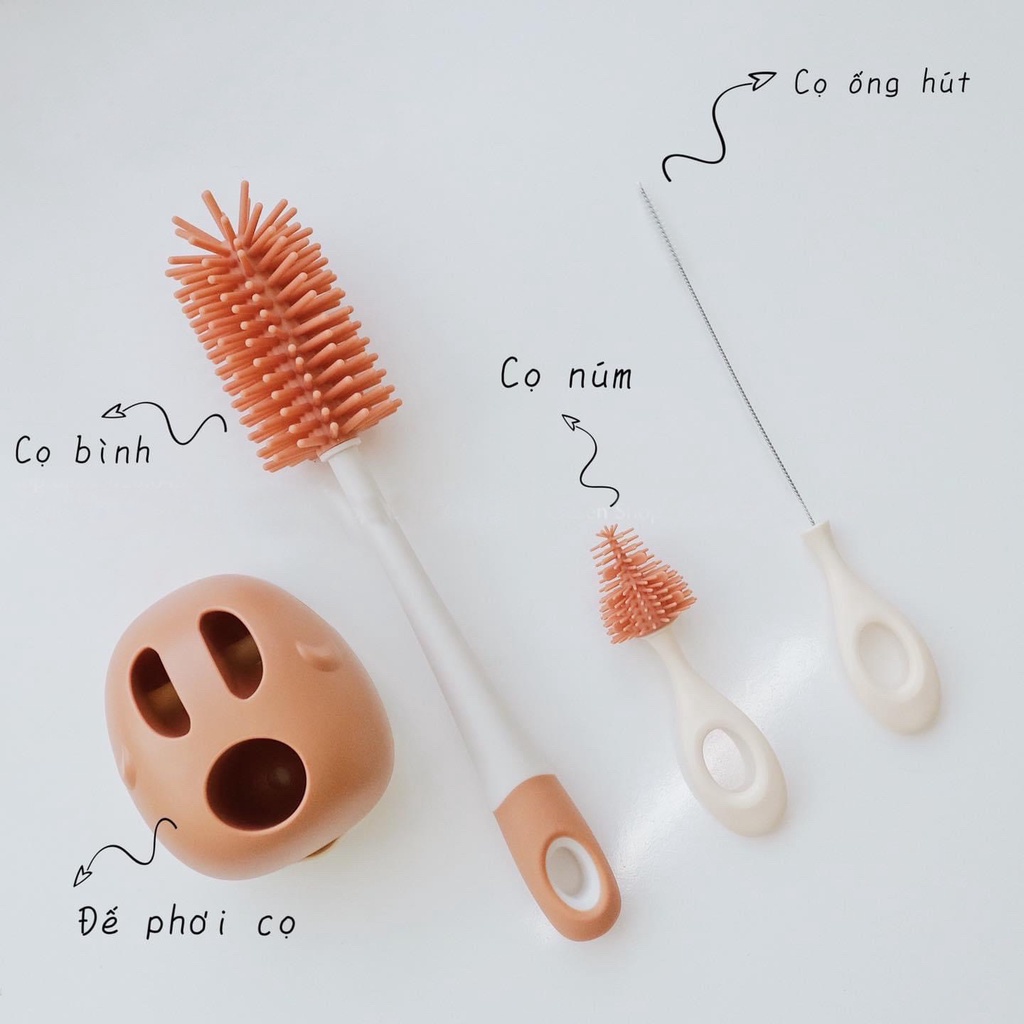 Set chổi cọ bình sữa sillicone kèm chân đế cắm