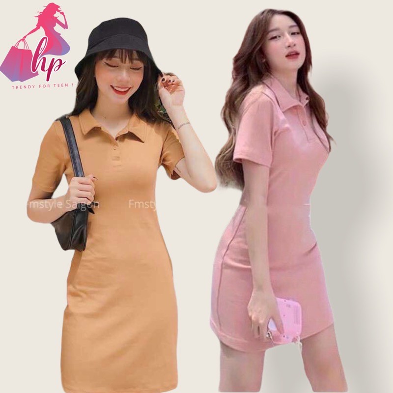 Váy đầm body cổ bẻ thun borip loại 1 mẫu mới thời trang 2021