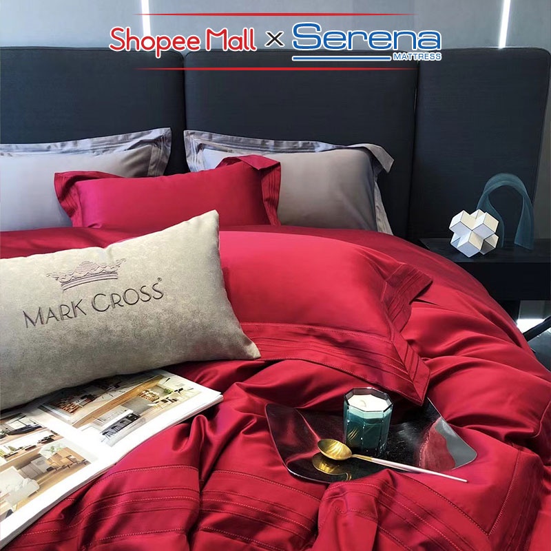 Bộ Chăn Ga Giuờng Trần Bông 5 Món Lụa Satin SERENA Chính Hãng Set Chăn Ra Ga Grap Gối Đệm Nệm Trải Giường Đẹp Cao Cấp