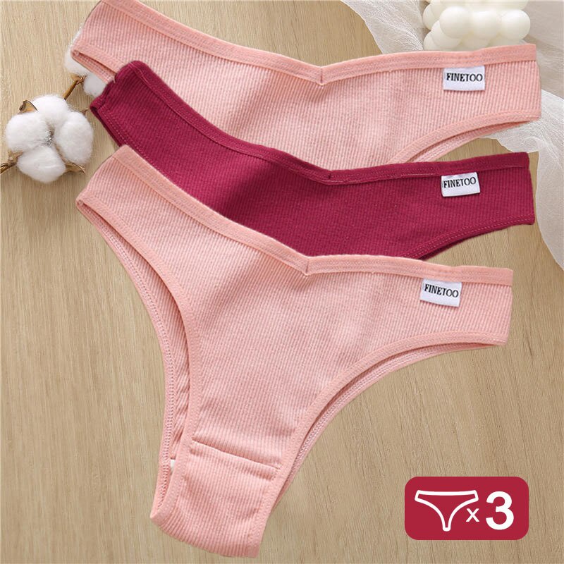 Bộ 3 Quần Lót Cotton Màu Trơn 6 Màu Dễ Thương Cho Nữ
