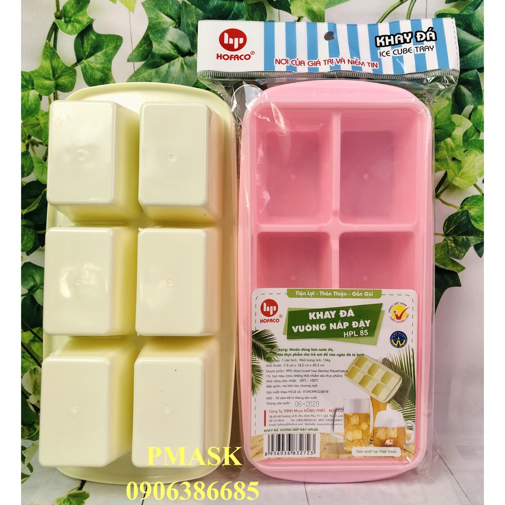 Khay đựng đồ ăn dặm của bé  – Khay đá vuông nắp đậy HPL85 - Vỉ đá bằng nhựa chính hãng nhựa Hồng Phát