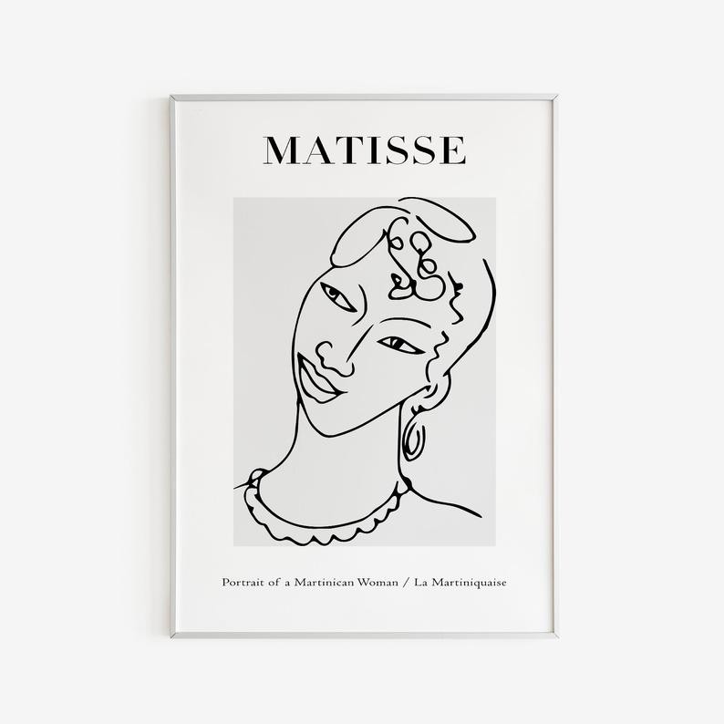 Tranh Canvas Cao Cấp | Tranh Matisse - Portrait of a Martinican Woman, Matisse Woman Sketch, Grey - Black - White