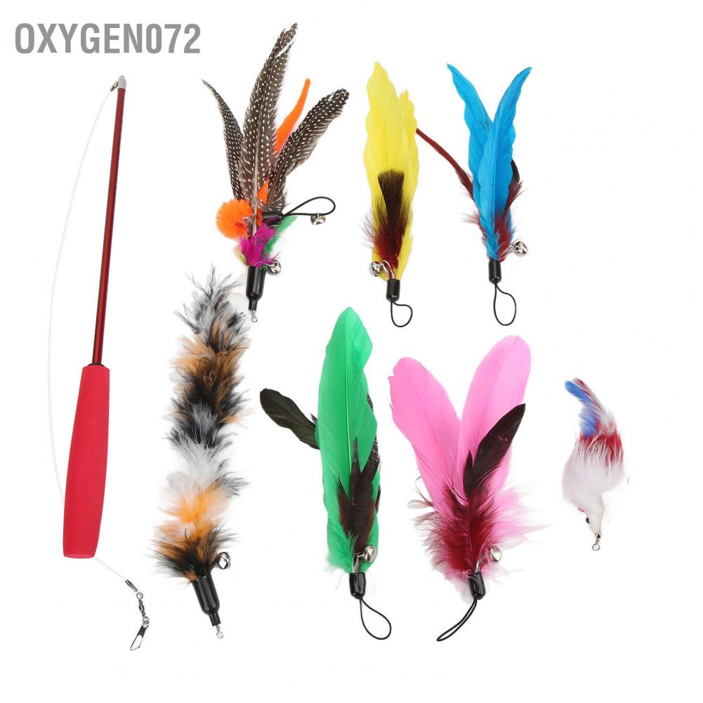 Oxygen072 9 cái Đồ chơi Đũa phép Lông Mèo 3 Phần vũ Tương tác có thể Thu vào cho con