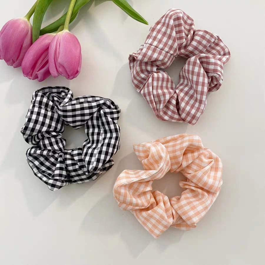 DÂY CỘT TÓC VẢI CARO SCRUNCHIES PHONG CÁCH VINTAGE 2021