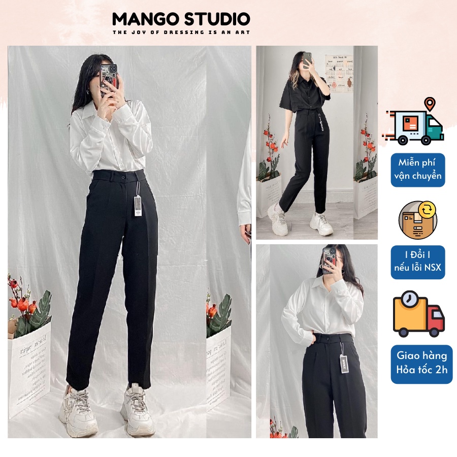 Quần Tây Baggy Nữ Đi Học Công Sở Ống Đứng Suông Dài Lưng Cao Màu Đen Chất Kate Thái Mềm Mại K285