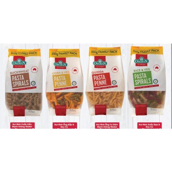 Mì nui rau củ thuần chay, không gluten Orgran gói 350g