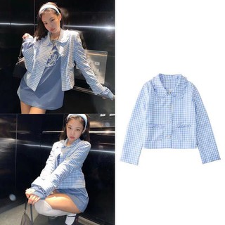 blackpink jennie Áo Khoác Cardigan Kẻ Sọc Ca Rô Màu Xanh Dương Đáng Yêu Cho Nữ