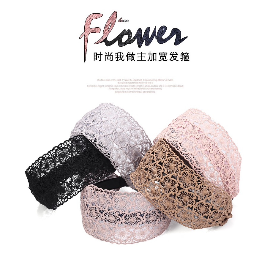 Bờm cài tóc nữ ren bản to thêu hoa Vintage dễ thương BN125