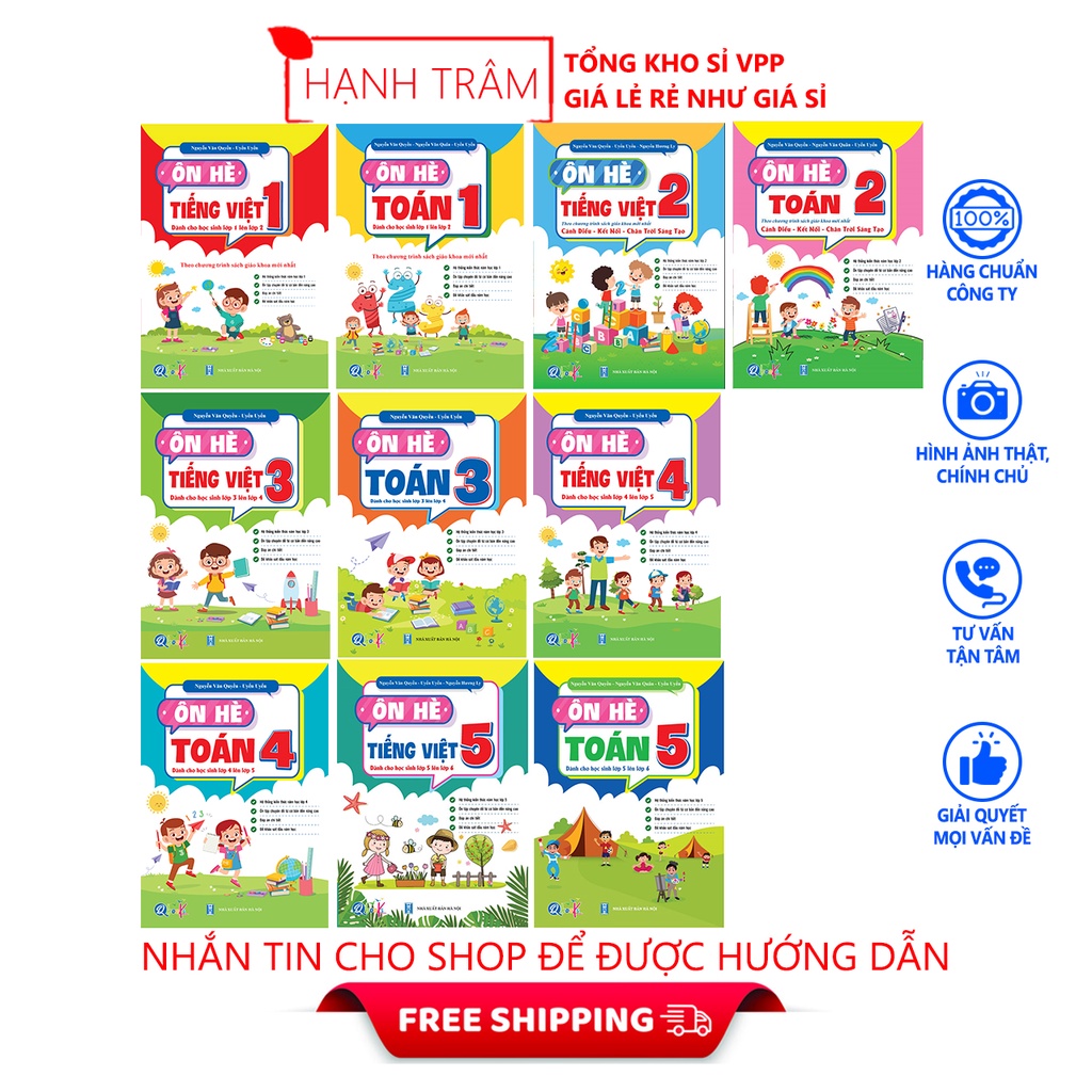 Ôn hè Toán và Tiếng Việt dành cho học sinh lớp 1, lớp 2, lớp 3, lớp 4, lớp 5 (Bán theo bộ)