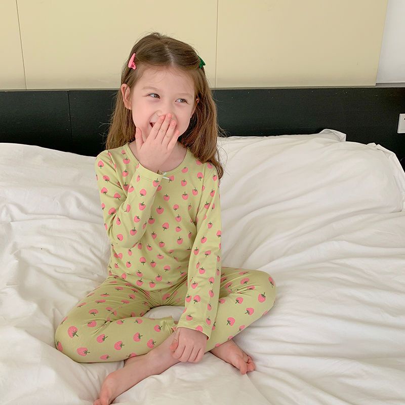 [Hàng Mới Về] Bộ Đồ Mặc Ở Nhà Bằng Cotton Nguyên Chất Thoáng Khí Thoải Mái Thời Trang Mùa Thu Cho Bé Gái