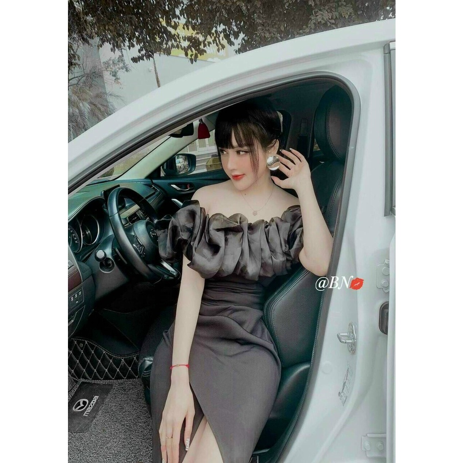 Đầm body cúp ngực phối voan tơ ( có mút ) xẻ tà bên hong thời trang nữ sexy không kém phần sang trọng
