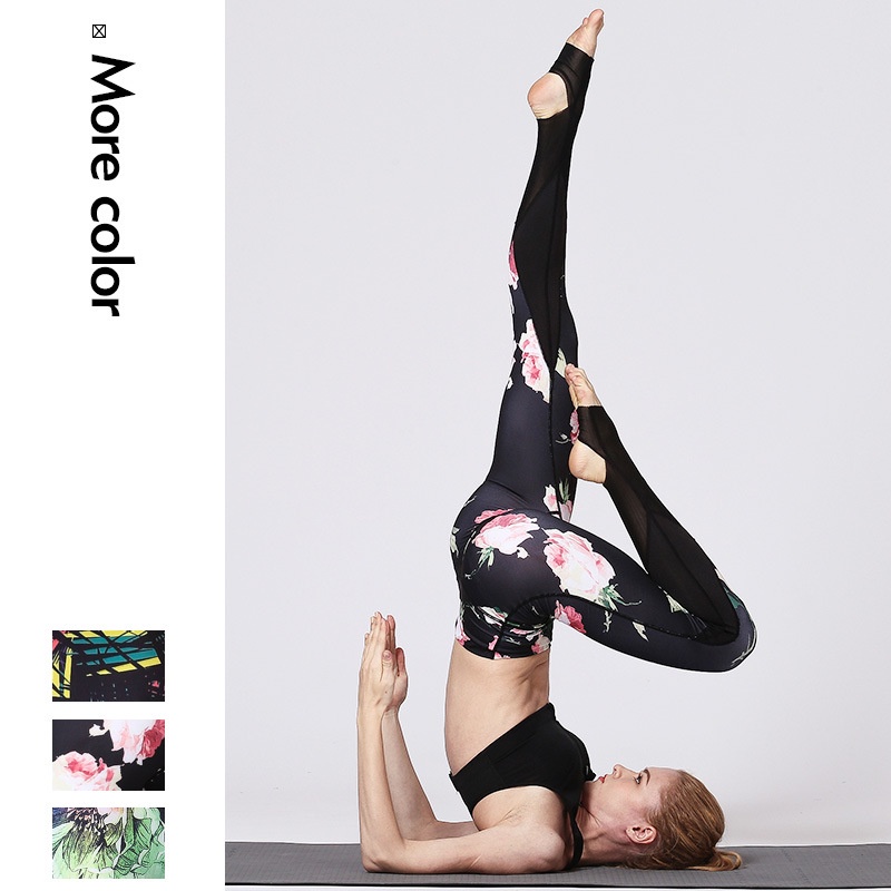 Cross-border new European and American fast-dry sports leggings Digital print foot-stitching yoga pants women factory direct sales