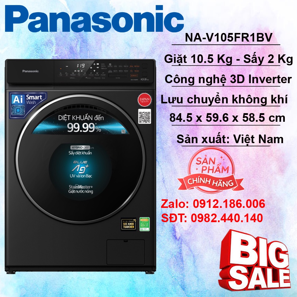 Máy giặt sấy Panasonic Inverter 10.5 kg NA-V105FR1BV