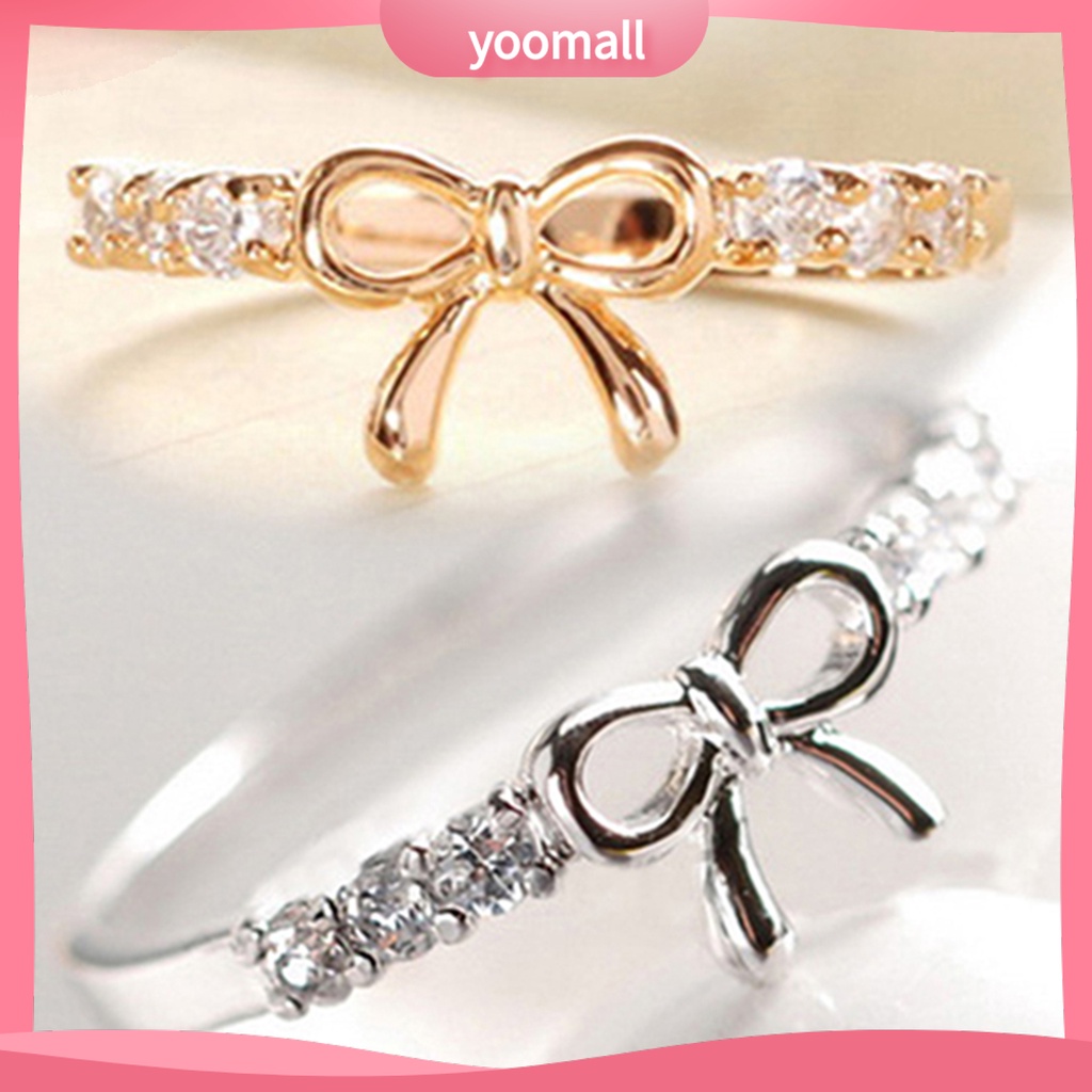 Nhẫn cưới đính đá đơn giản hình nơ dành cho nữ